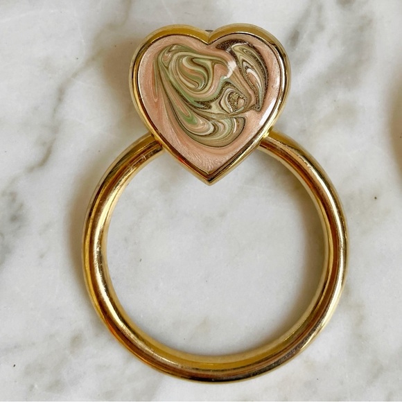 Vintage 80s Marbled Heart & Hoop Earrings - Picture 4 of 5